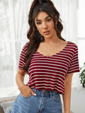 Buy SHEIN V-neck Striped Boxy Tee in Pakistan