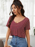 Buy SHEIN V-neck Striped Boxy Tee in Pakistan