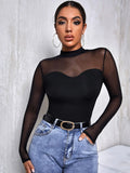 Buy SHEIN Mesh Yoke Solid Tee in Pakistan