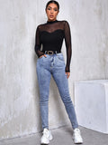 Buy SHEIN Mesh Yoke Solid Tee in Pakistan