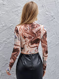 Buy SHEIN BAE Lettuce Trim Marble Mesh Crop Top in Pakistan
