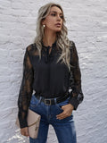 Buy SHEIN Contrast Lace Tie Neck Frill Trim Blouse in Pakistan