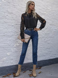 Buy SHEIN Contrast Lace Tie Neck Frill Trim Blouse in Pakistan