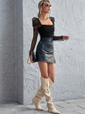 Buy SHEIN Leg-of-mutton Sleeve Ruched Bodysuit in Pakistan