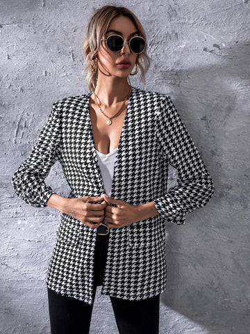 Buy SHEIN Unity Open Front Houndstooth Blazer in Pakistan