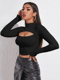 Buy SHEIN Mock Neck Cut-out Rib-knit Slim Crop Tee in Pakistan