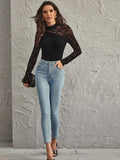 Buy Shein Geo Mesh Yoke and Sleeve Rib-knit Bodysuit in Pakistan