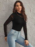 Buy Shein Geo Mesh Yoke and Sleeve Rib-knit Bodysuit in Pakistan