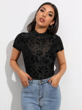 Buy SHEIN Flocked Floral Sheer Mesh Top Without Bra in Pakistan
