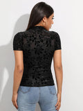 Buy SHEIN Flocked Floral Sheer Mesh Top Without Bra in Pakistan