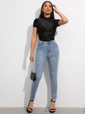 Buy SHEIN Flocked Floral Sheer Mesh Top Without Bra in Pakistan