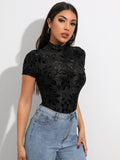 Buy SHEIN Flocked Floral Sheer Mesh Top Without Bra in Pakistan