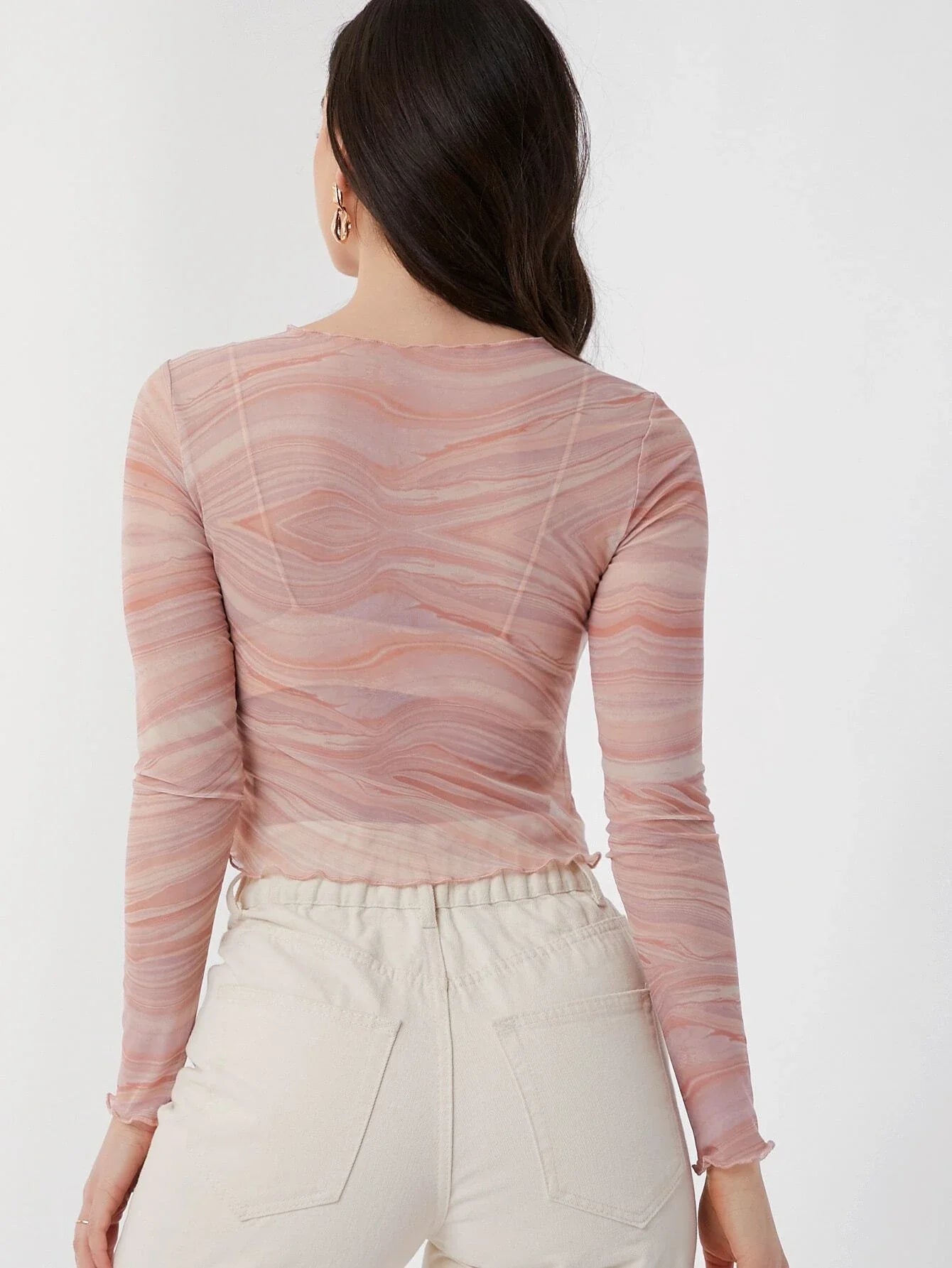 Buy SHEIN BAE Lettuce Edge Marble Mesh Top Without Bra in Pakistan