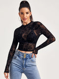 Buy SHEIN Mock-Neck Flocked Mesh Top Without Bra in Pakistan