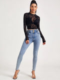 Buy SHEIN Mock-Neck Flocked Mesh Top Without Bra in Pakistan