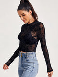 Buy SHEIN Mock-Neck Flocked Mesh Top Without Bra in Pakistan