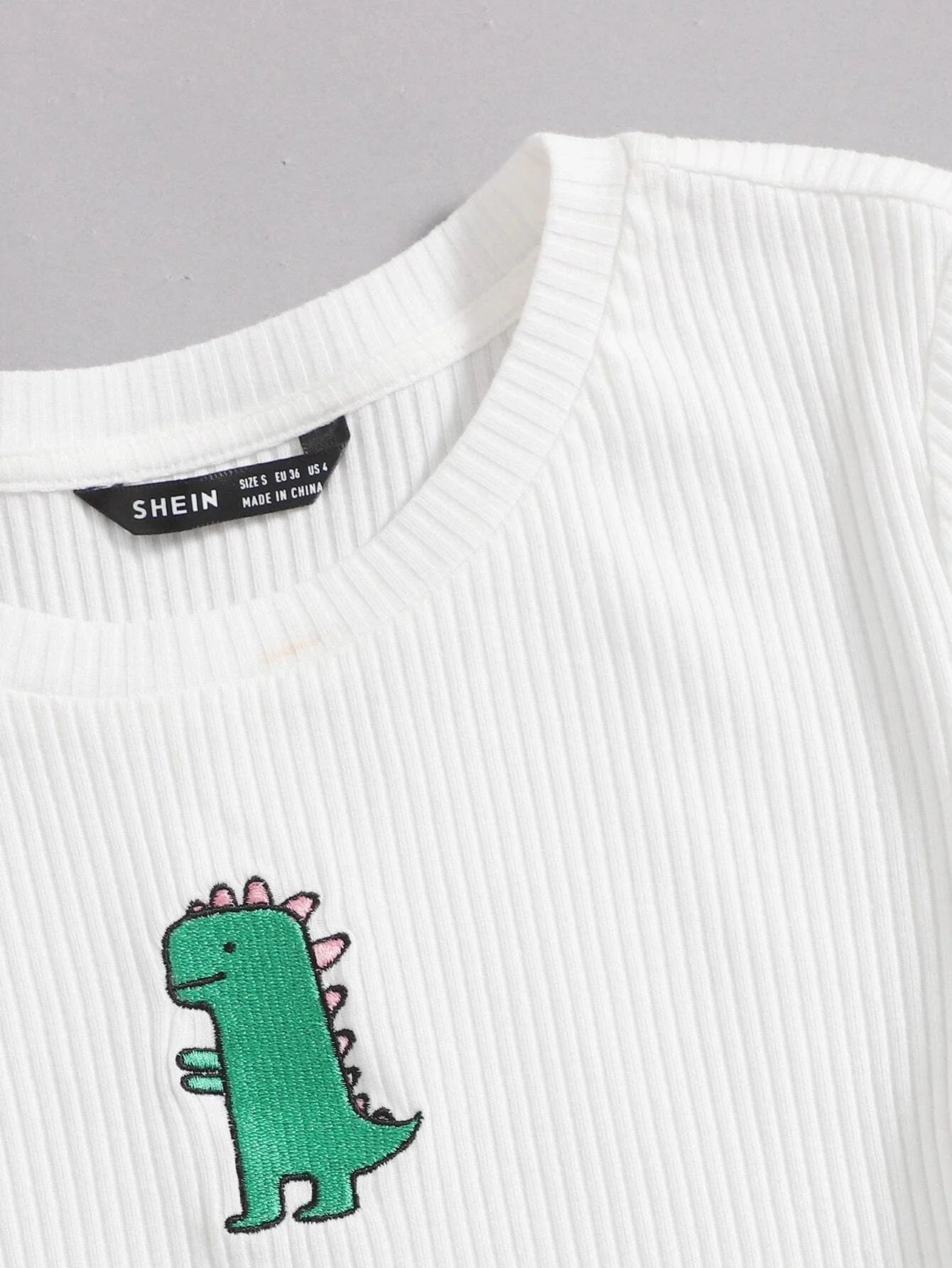 Buy SHEIN EZwear Cartoon Embroidered Rib-knit Crop Top in Pakistan