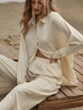 Buy SHEIN Unity Slit Hem Longline Blouse & Wide Leg Pants Set in Pakistan