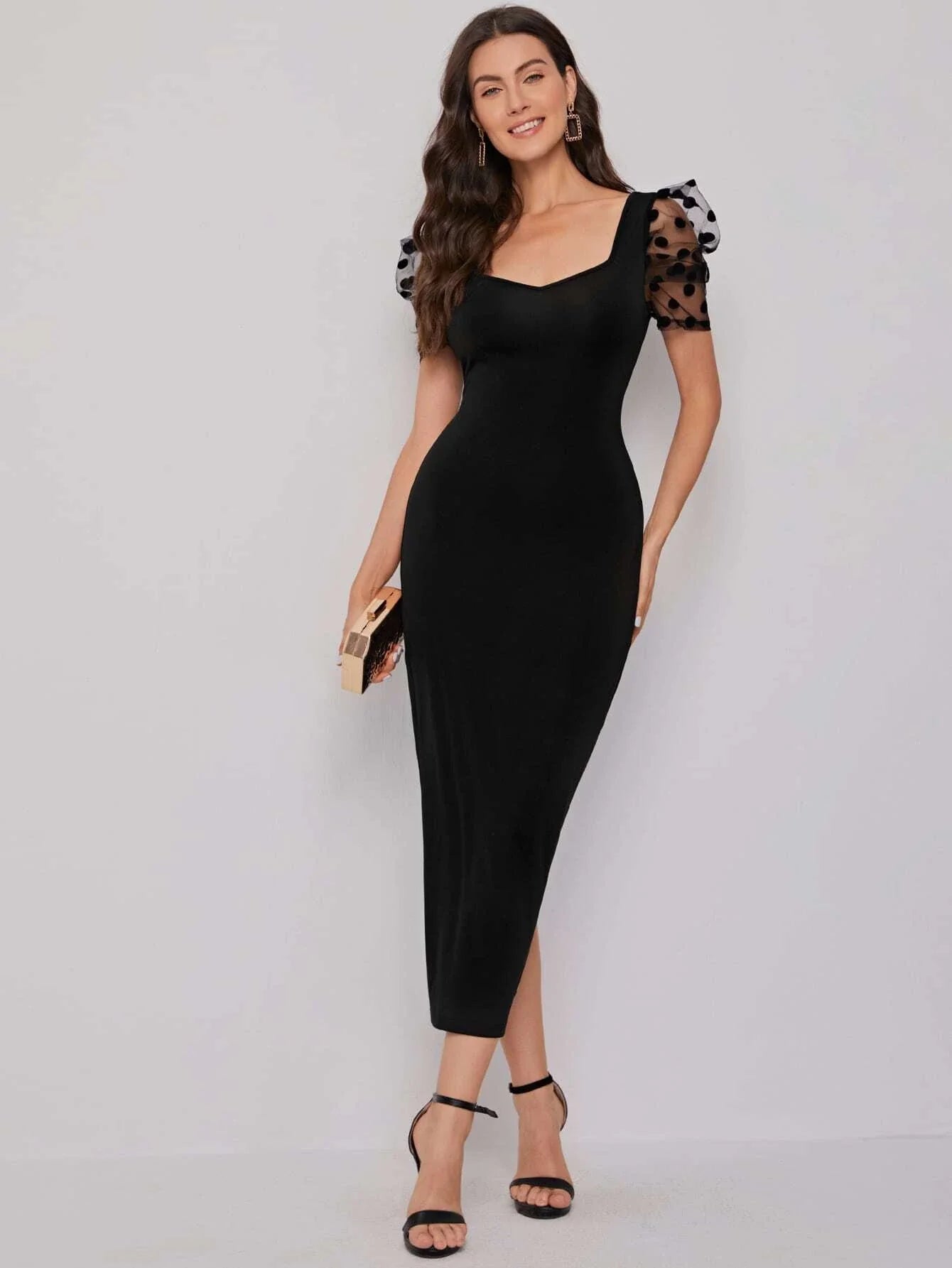 Buy SHEIN Sweetheart Neck Mesh Puff Sleeve Dress in Pakistan