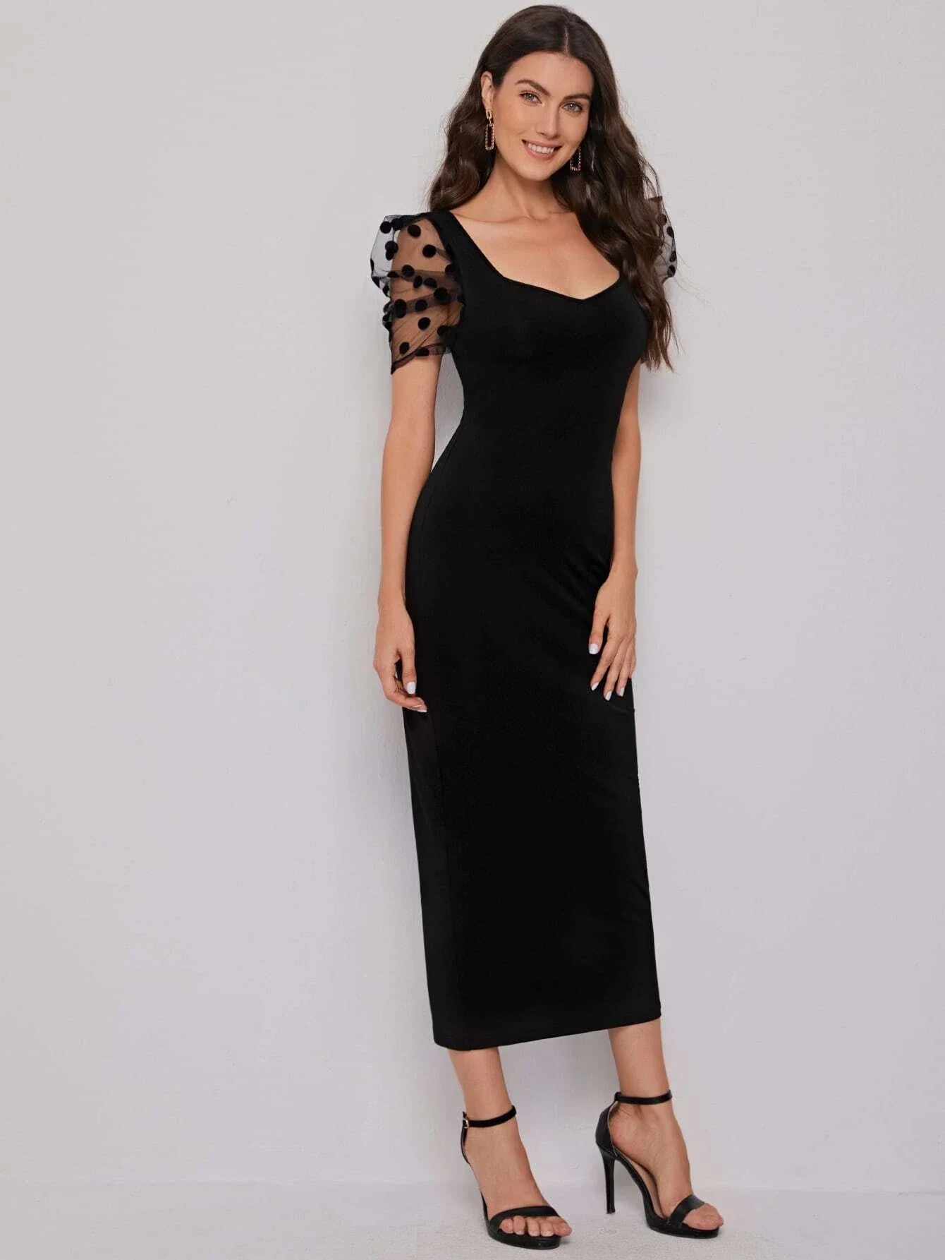 Buy SHEIN Sweetheart Neck Mesh Puff Sleeve Dress in Pakistan