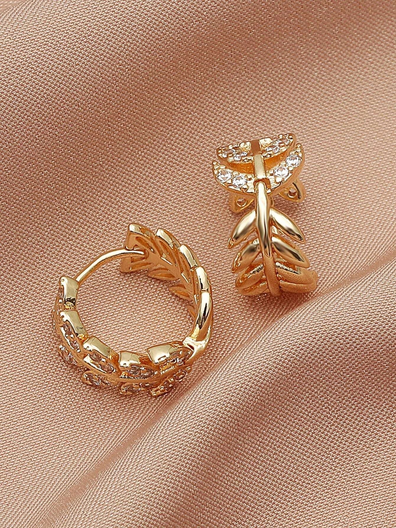 Buy Shein Zircon Decor Leaf Design Earrings in Pakistan