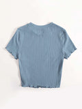 Buy SHEIN Qutie Solid Lettuce Trim Rib-knit Tee in Pakistan