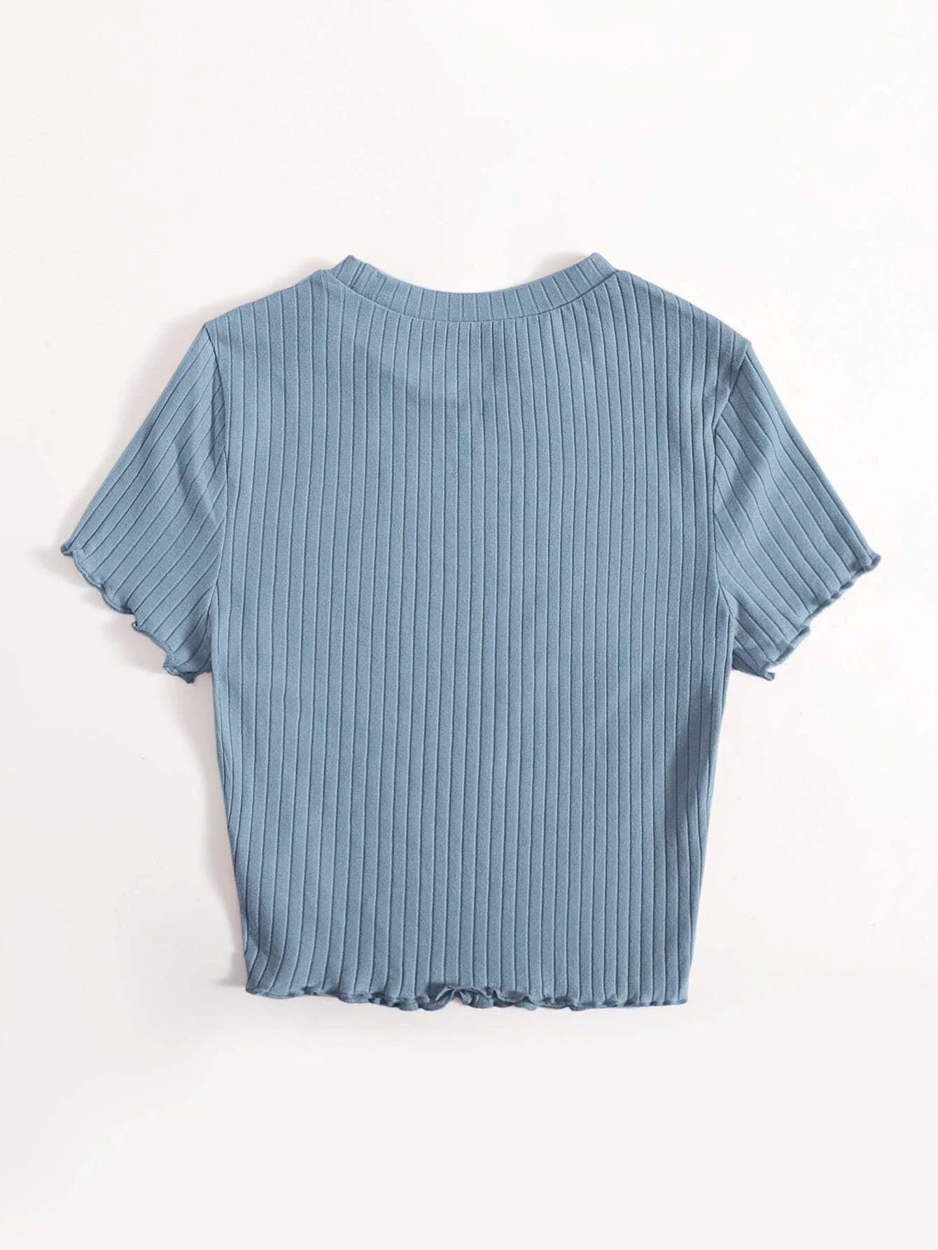 Buy SHEIN Qutie Solid Lettuce Trim Rib-knit Tee in Pakistan