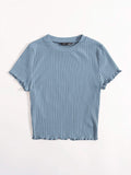 Buy SHEIN Qutie Solid Lettuce Trim Rib-knit Tee in Pakistan