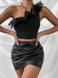Buy SHEIN Layered Trim One Shoulder Crop Top in Pakistan