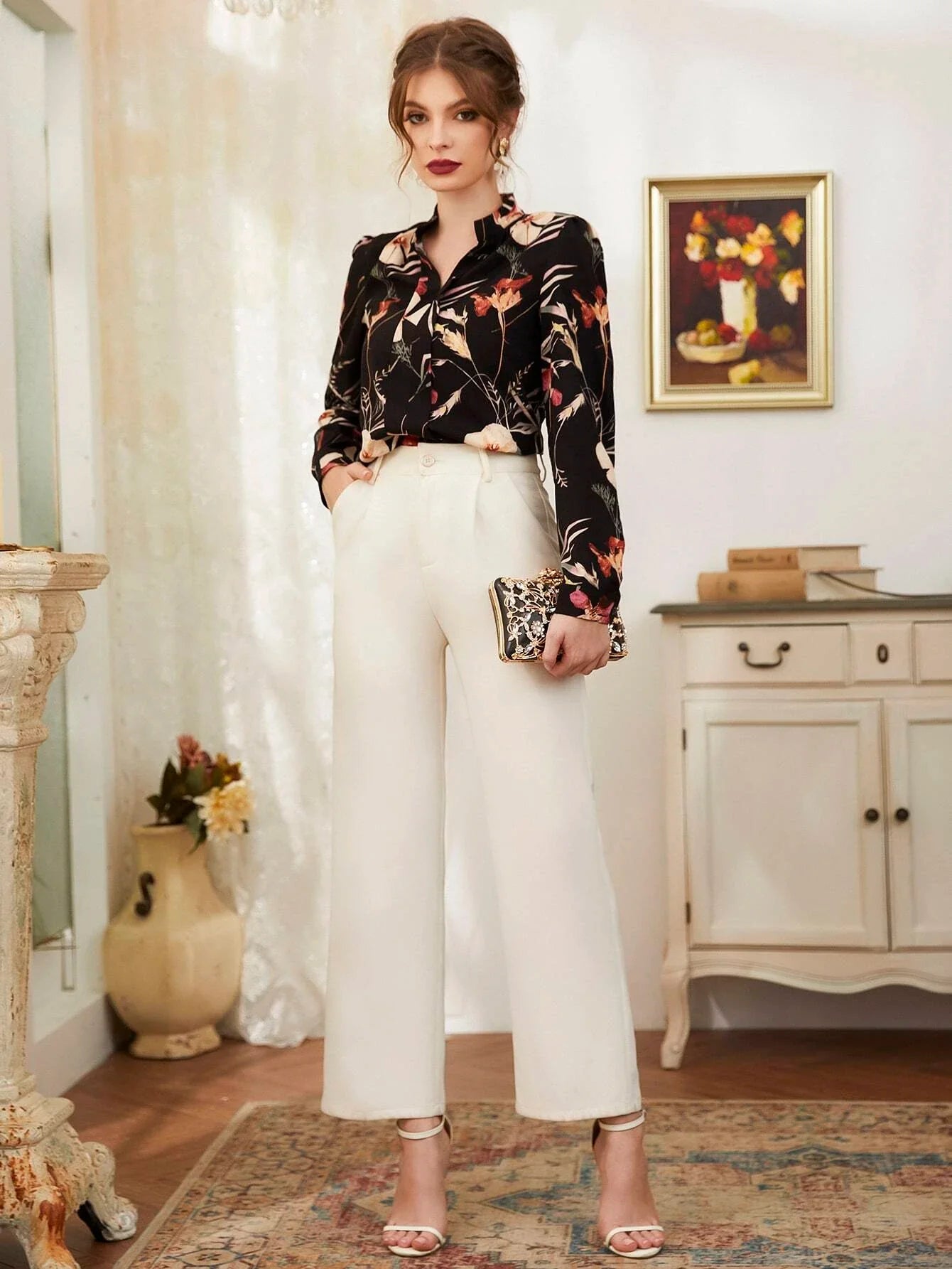 Buy SHEIN Floral Print Notch Neck Blouse in Pakistan