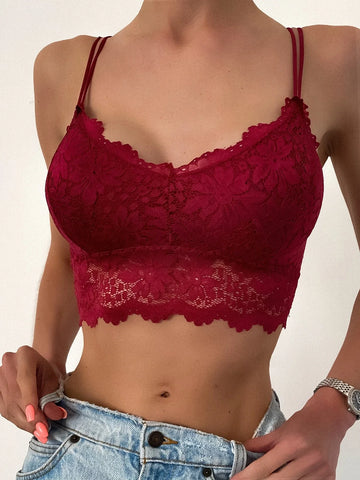 Buy SHEIN Scallop Trim Floral Lace Bralette in Pakistan