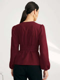 Buy Shein Solid Surplice Front Belted Blouse in Pakistan
