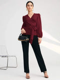 Buy Shein Solid Surplice Front Belted Blouse in Pakistan