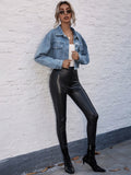 Buy Shein Decorative Pocket Drop Shoulder Raw Hem Denim Jacket in Pakistan