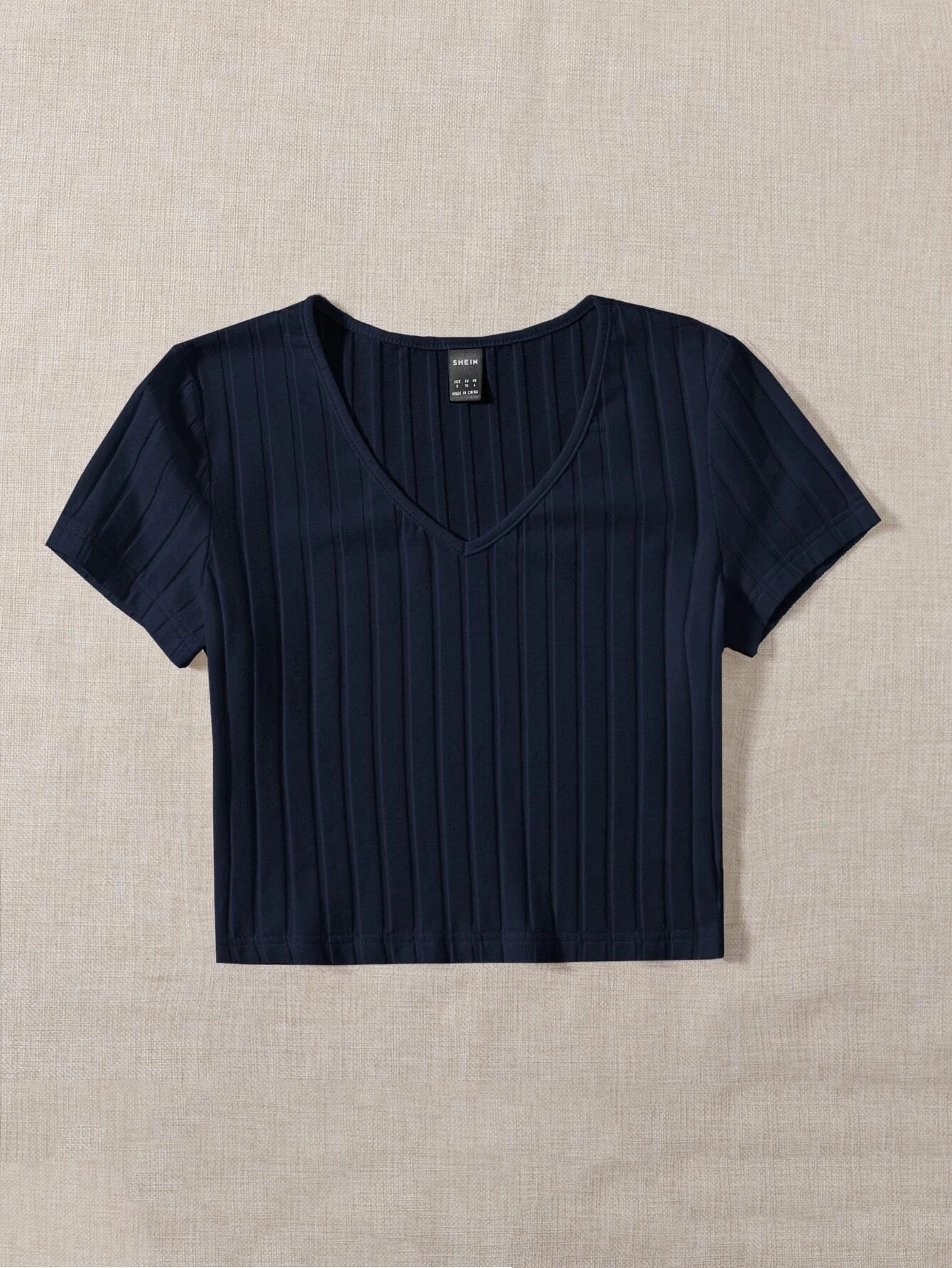 Buy SHEIN EZwear V-neck Rib-knit Tee in Pakistan