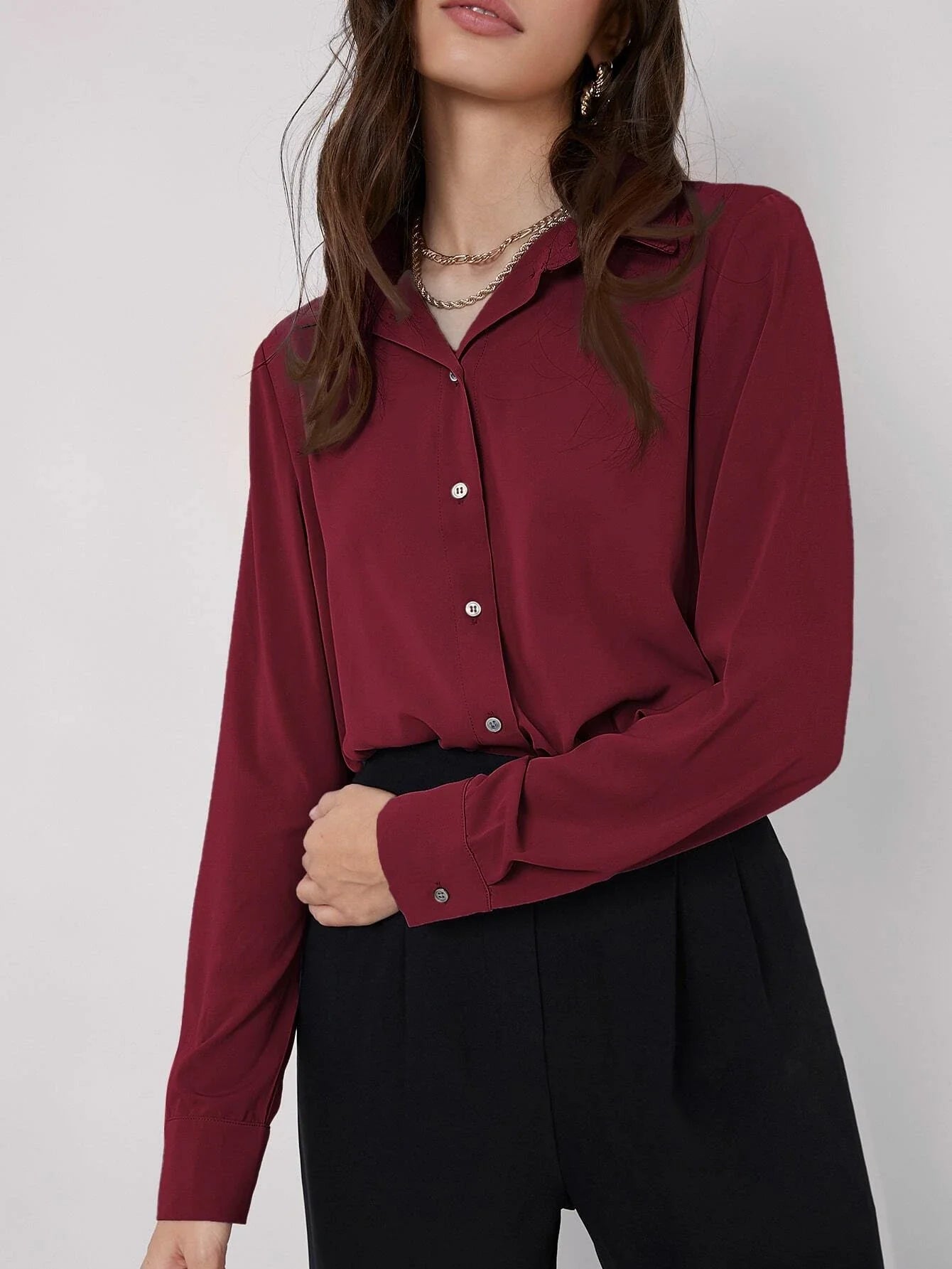 Buy SHEIN BIZwear Solid Curved Hem Shirt in Pakistan