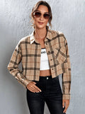 Buy SHEIN EZwear Plaid Patched Pocket Drop Shoulder Crop Shirt in Pakistan