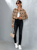 Buy SHEIN EZwear Plaid Patched Pocket Drop Shoulder Crop Shirt in Pakistan