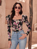Buy SHEIN Floral Print Gigot Sleeve Tee in Pakistan