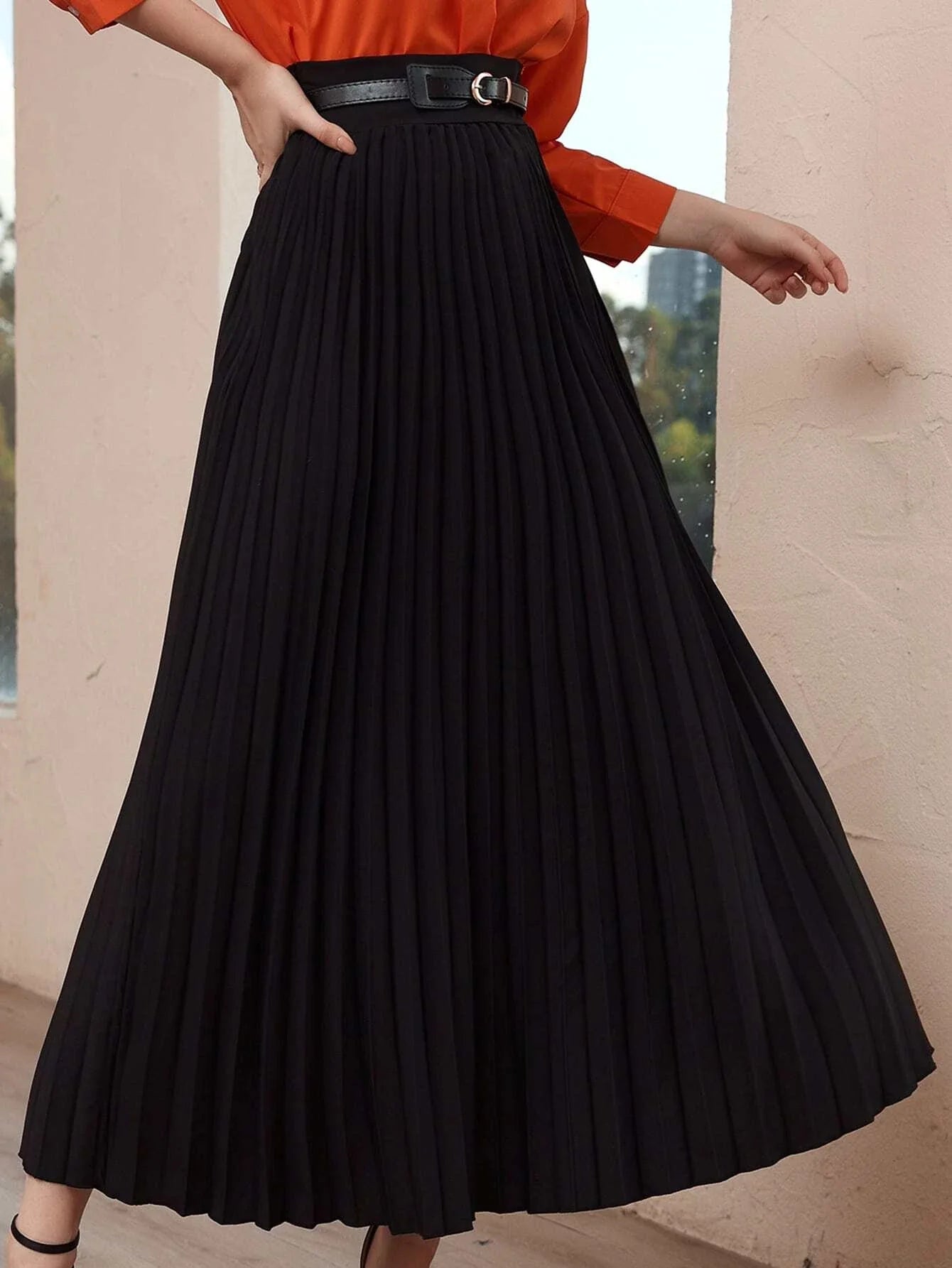 Buy SHEIN Modely Solid High Waist Pleated Skirt in Pakistan