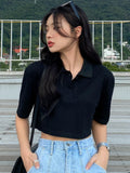 Buy SHEIN DAZY Solid Button Front Crop Tee in Pakistan