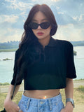 Buy SHEIN DAZY Solid Button Front Crop Tee in Pakistan