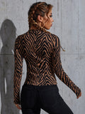 Buy SHEIN Zebra Striped Print Stand Neck T-Shirt in Pakistan