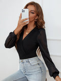 Buy SHEIN Contrast Mesh Puff Sleeve Bodysuit in Pakistan