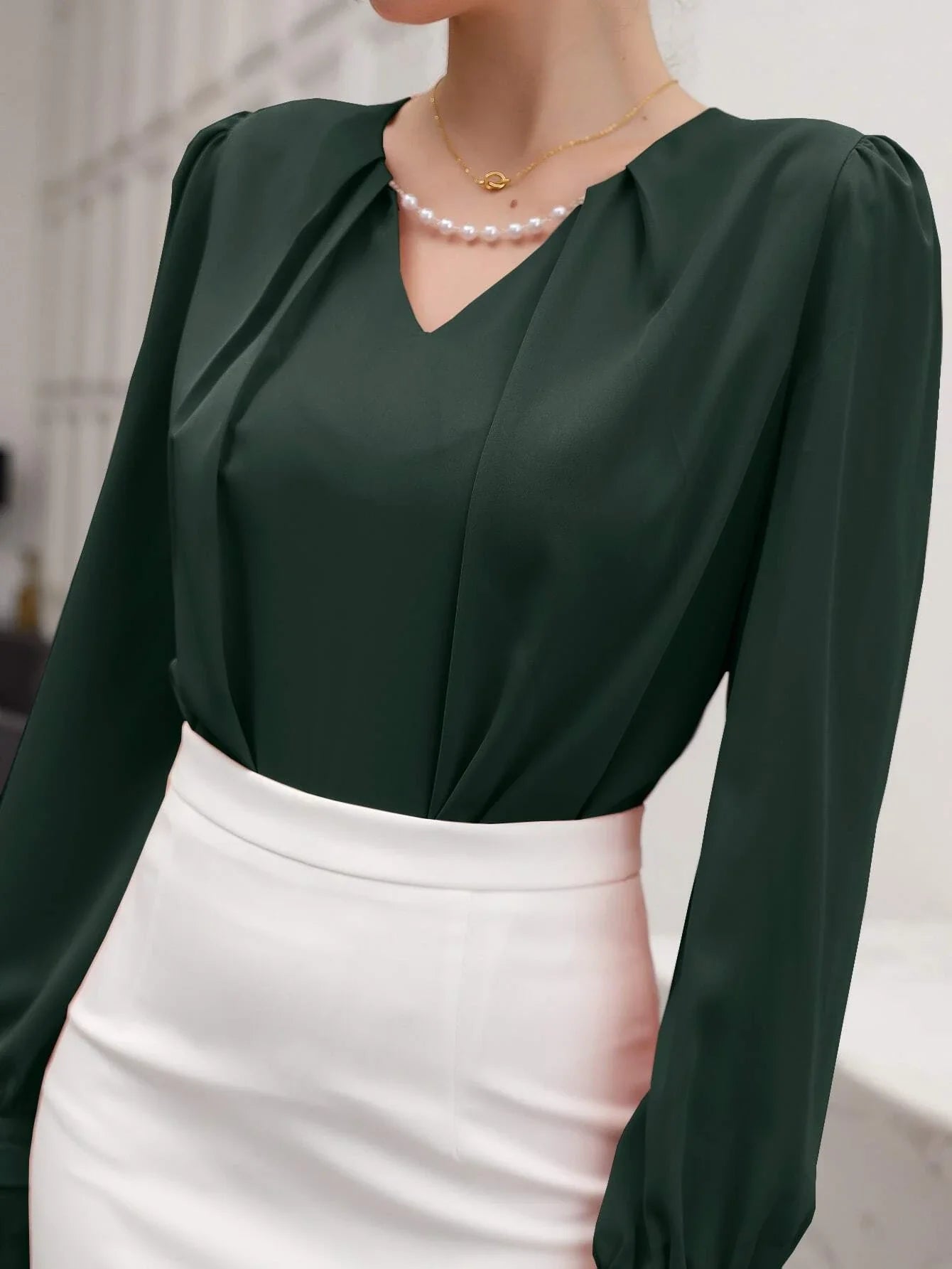Buy SHEIN Puff Sleeve Solid Blouse in Pakistan