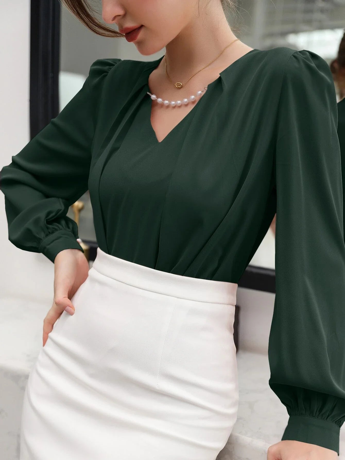 Buy SHEIN Puff Sleeve Solid Blouse in Pakistan