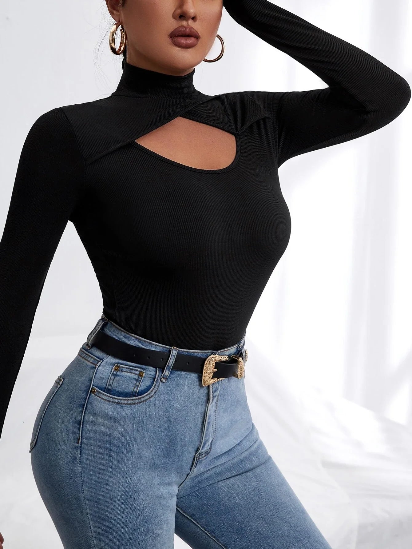 Buy SHEIN Cut Out High Neck Tee in Pakistan