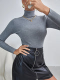 Buy Shein Solid High Neck Rib Knit Sweater in Pakistan