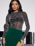 Buy SHEIN BAE Lettuce Trim Glitter Sheer Mesh Top Without Bra in Pakistan