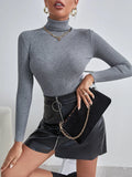 Buy Shein Solid High Neck Rib Knit Sweater in Pakistan